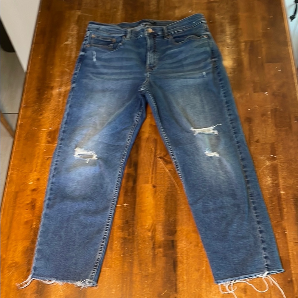 Women’s Calvin Klein Blue Distressed Jeans High Rise Straight Leg